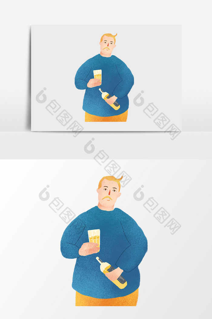 漫画卡通喝酒的男人