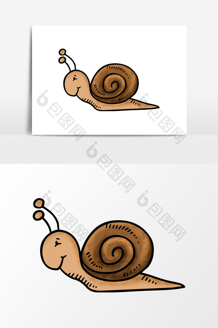 卡通手绘棕色爬行蜗牛素材元素