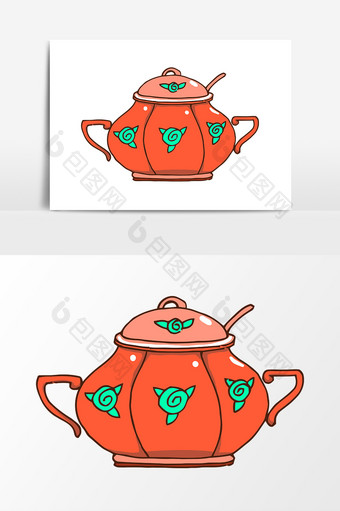 卡通手绘橙色小茶壶素材元素图片