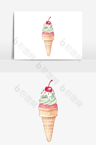 可爱简约水彩水墨风格圣代冰淇淋矢量元素图片