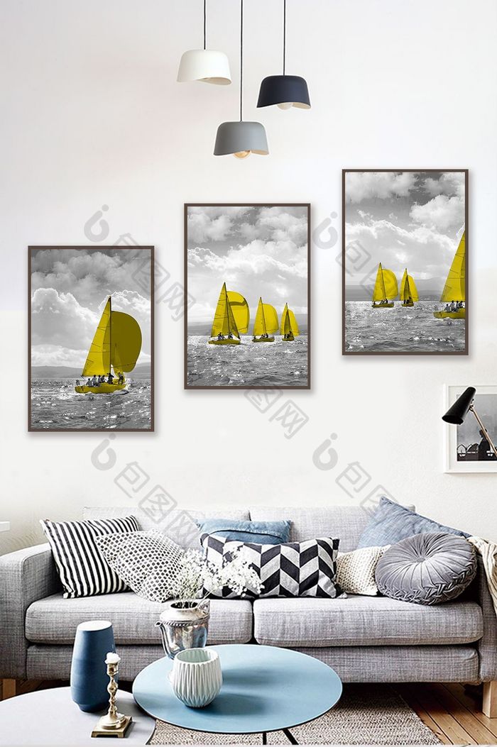 现代简约航海帆船地中海北欧装饰画