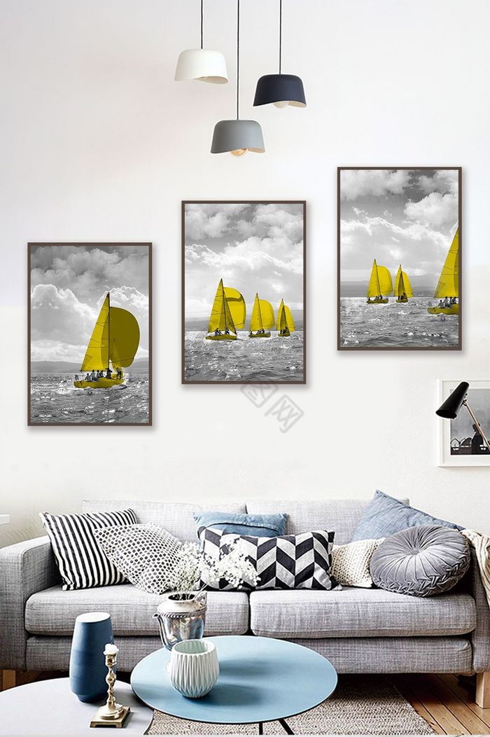 现代简约航海帆船地中海北欧装饰画图片