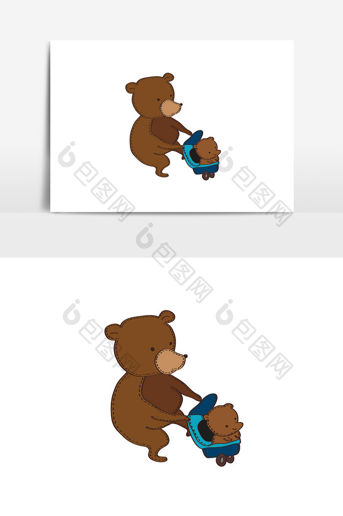 熊爸爸熊宝宝去散步卡通儿童手绘插画