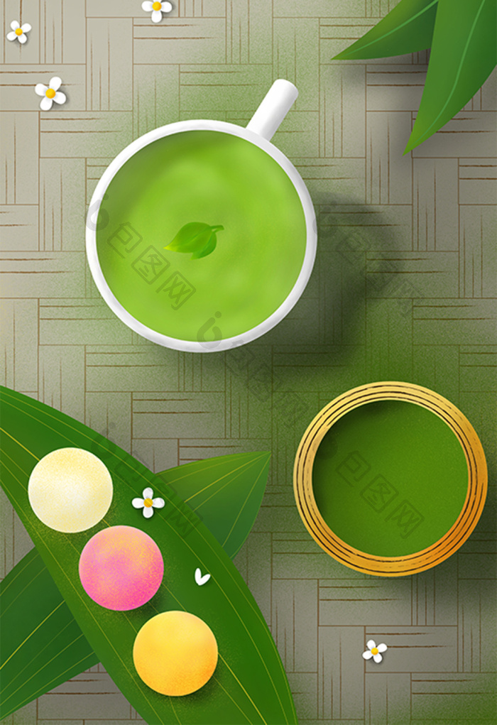 饮品抹茶插画图片-包图网