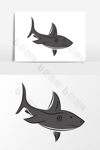 手绘灰色海底鲨鱼元素图片