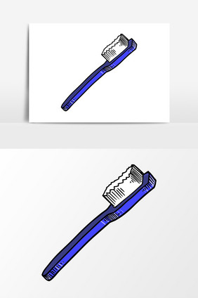 手绘蓝色生活牙刷元素