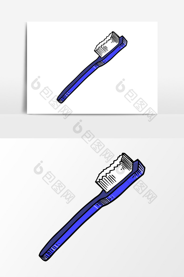 手绘蓝色生活牙刷元素