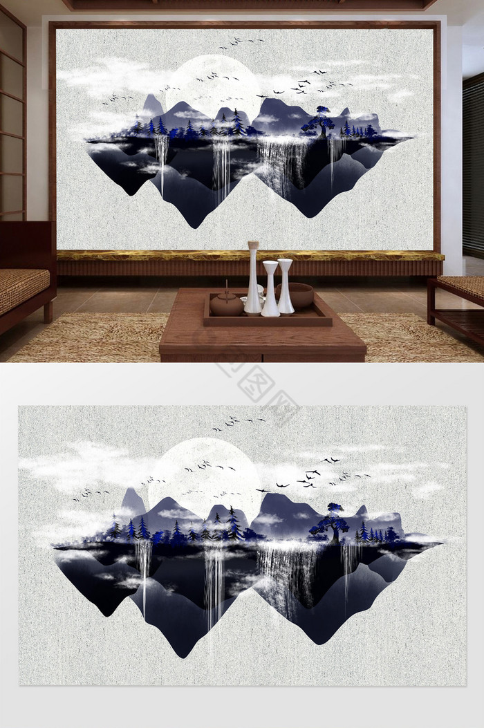 中式意境创意山水电视背景墙图片