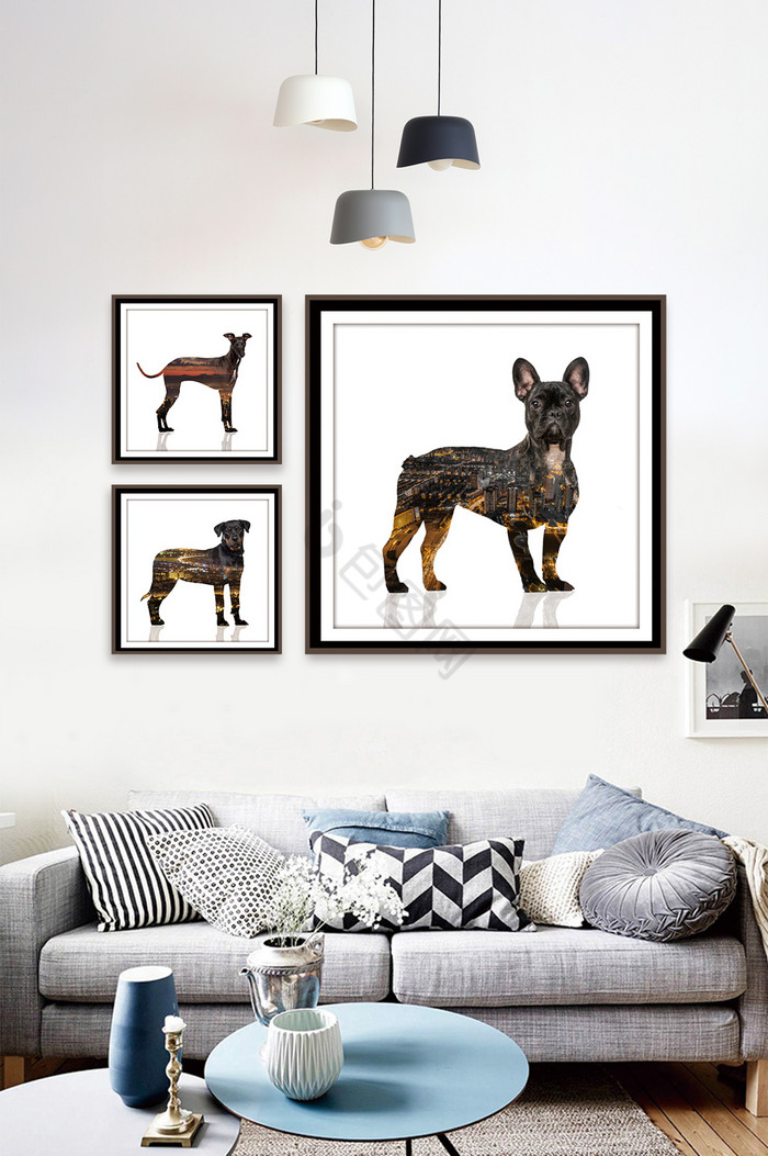 抽象动物剪影小狗客厅现代创意装饰画图片