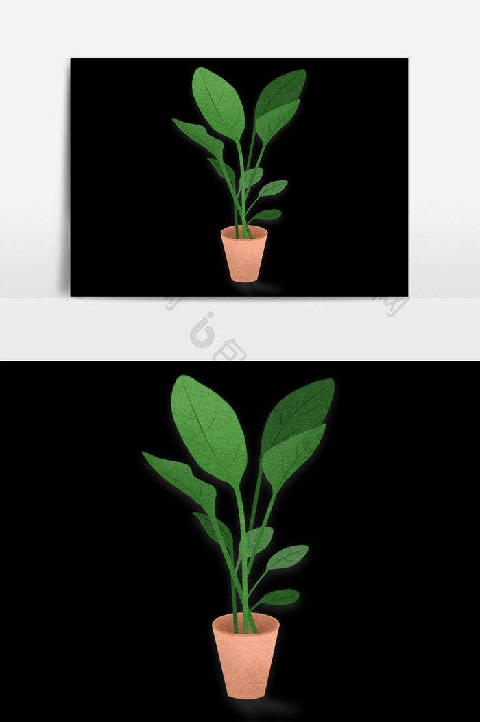 卡通绿色植物盆栽插画元素素材