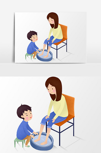 孝顺父母插画元素素材图片