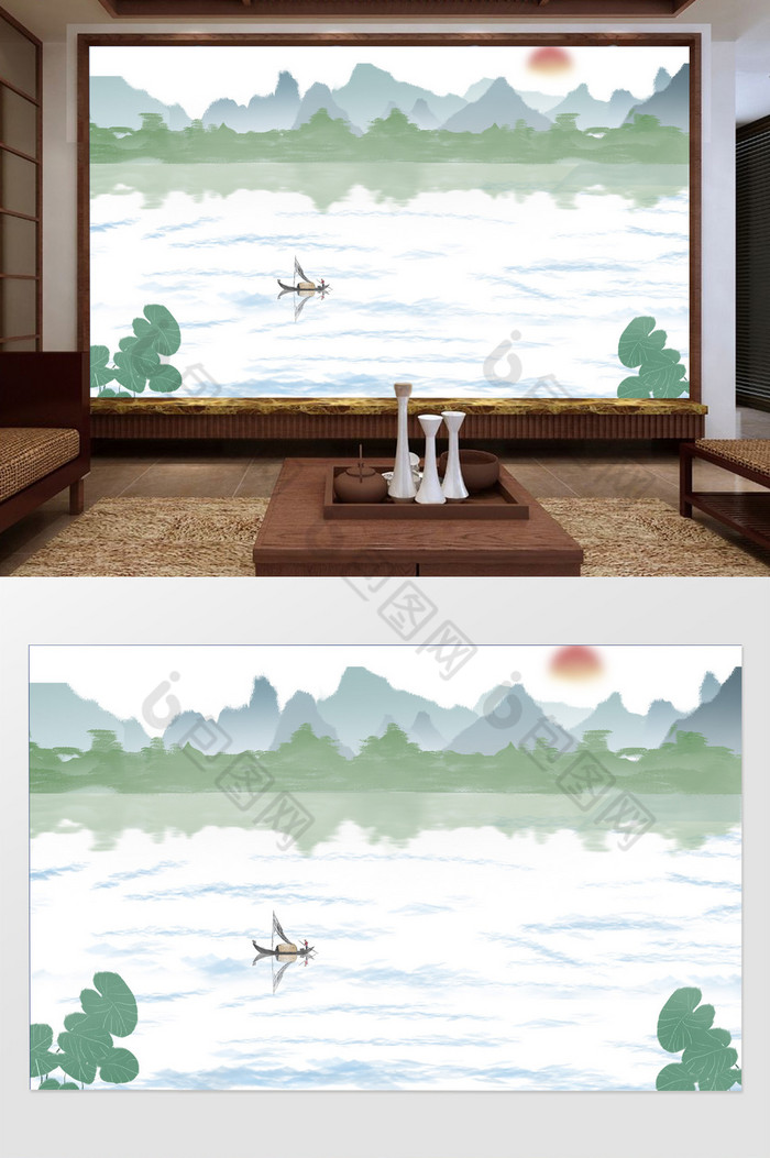 新中式水墨风山水背景墙图片图片