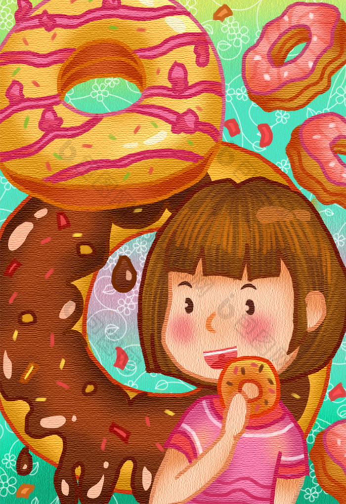 【暖色可爱卡通清新美食甜品甜甜圈人物插画】图片下载-包图网