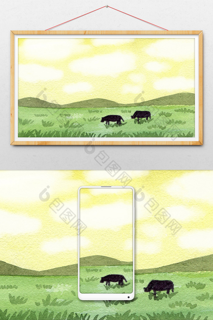 绿色蓝色夏日草原素材手绘风景清新水彩 图片下载 包图网 绿色蓝色夏日草原素材手绘风景清新水彩 图片下载 包图网