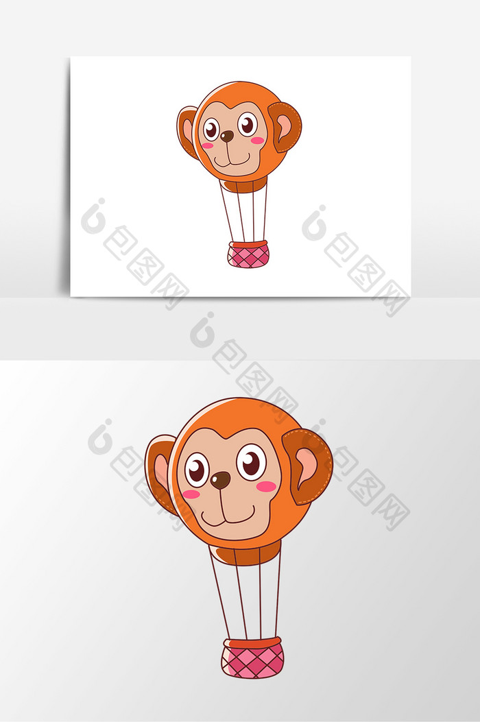 手绘动物猴子热气球元素