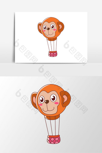 手绘动物猴子热气球元素图片