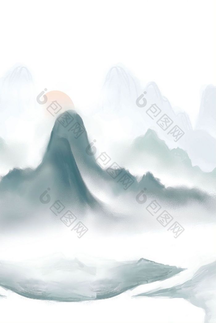 新中式水彩山水装饰画定制