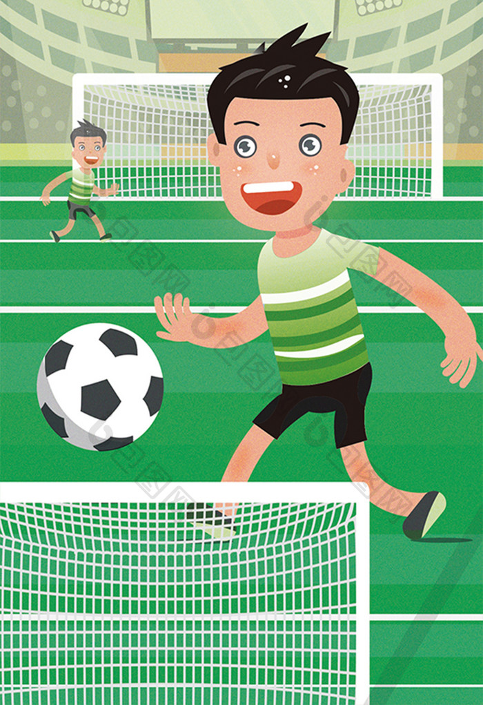 创意绿色动感卡通足球赛场系列插画设计