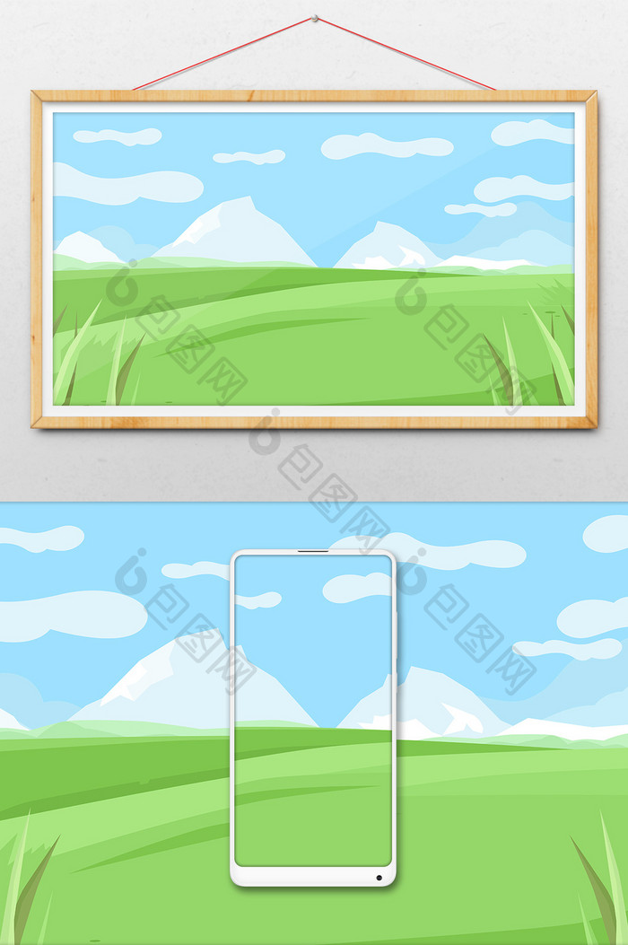 清新卡通草原风景手绘插画 图片下载 包图网 清新卡通草原风景手绘插画 图片下载 包图网