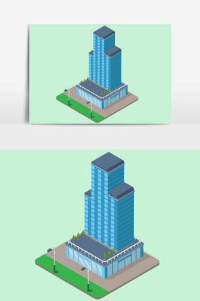 25d蓝色高楼设计元素