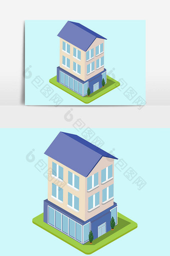 25d蓝色楼房设计元素图片