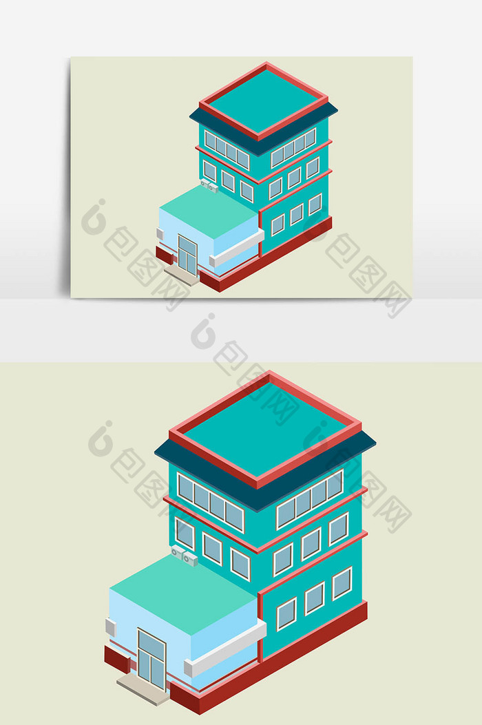 25d蓝色医院建筑元素