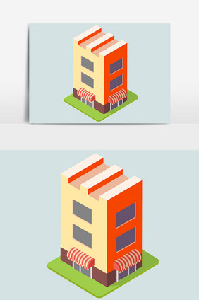 25d楼房红色建筑元素