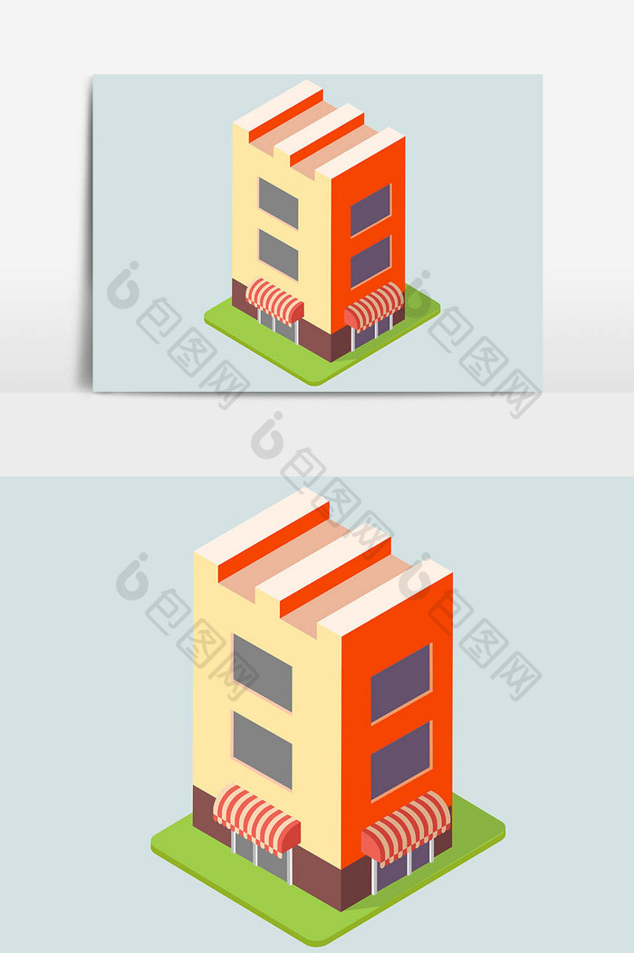 25d楼房红色建筑元素