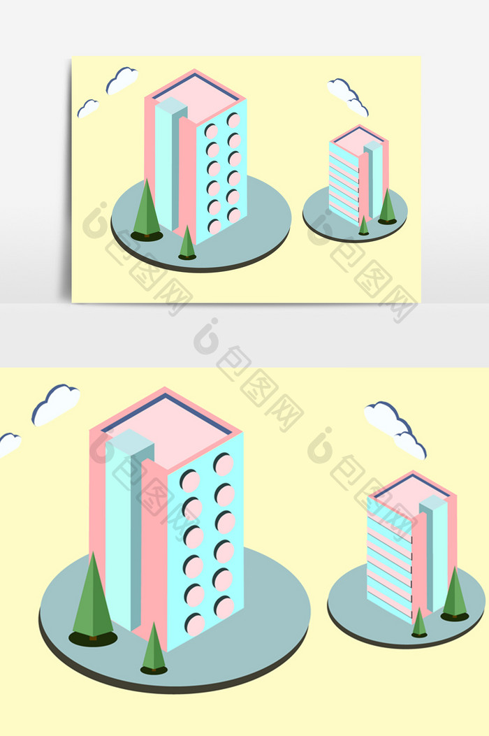 彩色卡通建筑楼房元素