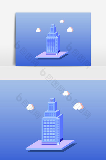 蓝色立体卡通建筑元素图片