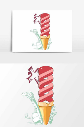 红色螺旋冰淇淋元素