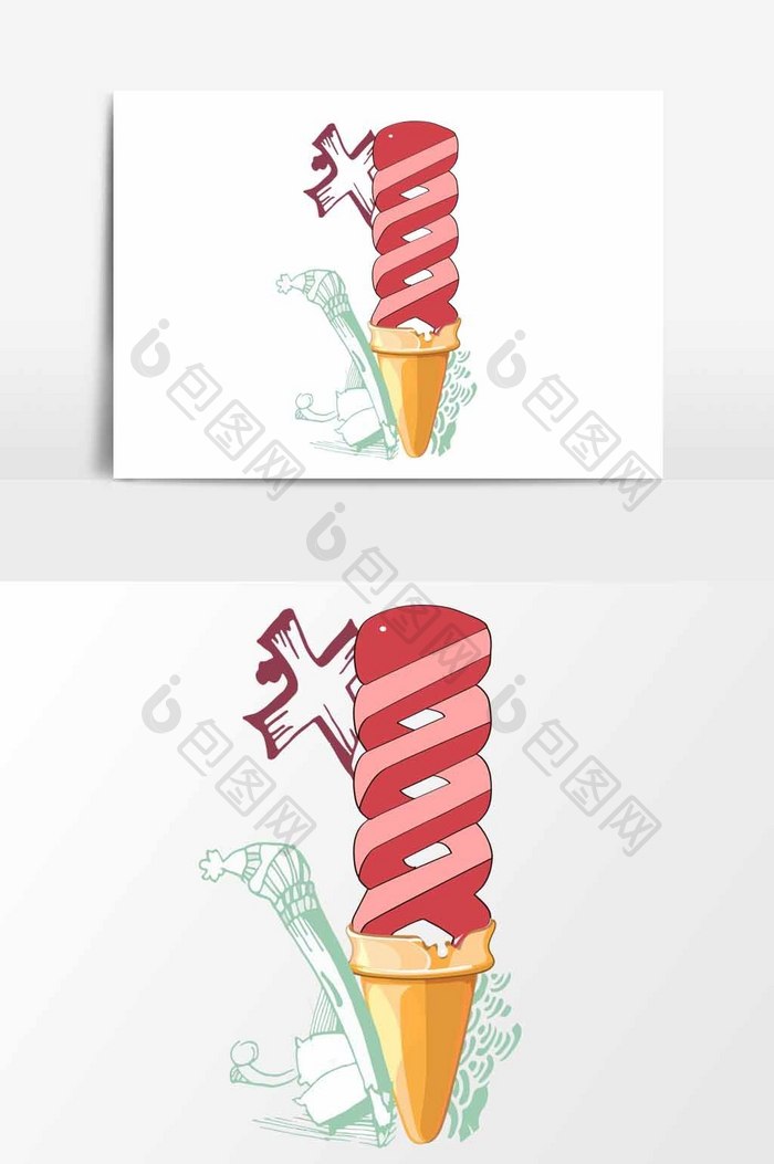 红色螺旋冰淇淋元素