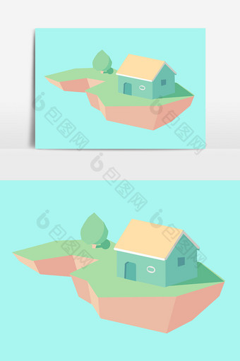 25d立体小岛设计元素图片