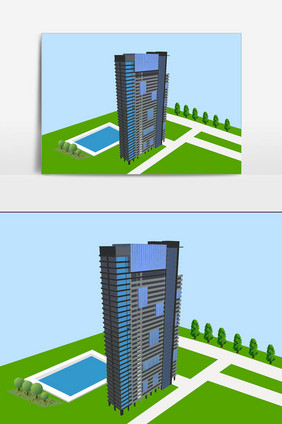 25d立体商务建筑楼元素