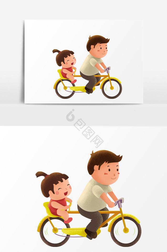 骑自行车父女插画图片