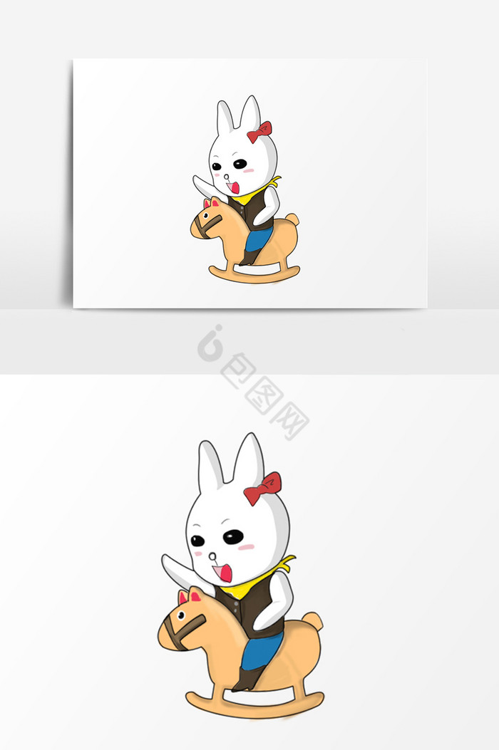骑木马兔子插画图片
