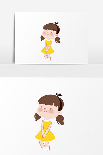 手绘可爱黄裙女孩插画元素图片