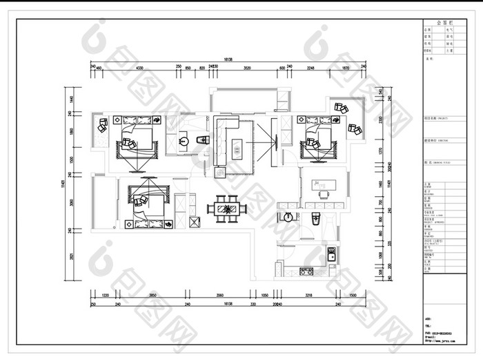 CAD三室两厅户型定制平面方案