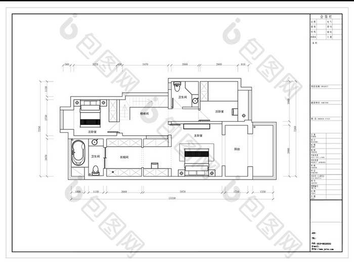 双层三室两厅CAD户型平面方案