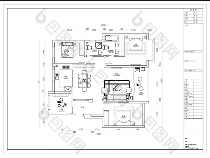 四室两厅户型CAD平面图定制