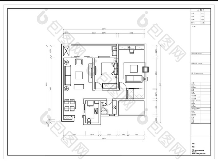 两室一厅户型CAD平面图