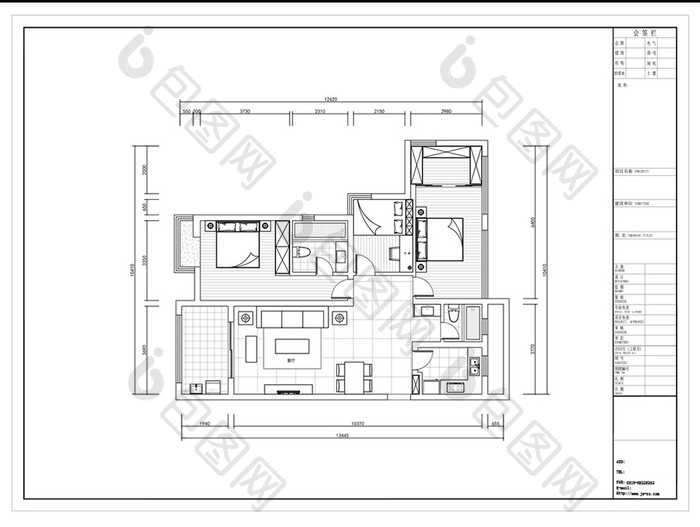 两室一厅CAD居室平面图定制