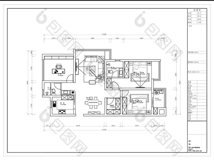 三室两厅CAD居室平面定制