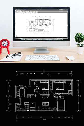 CAD两室一厅居室平面图方案图片