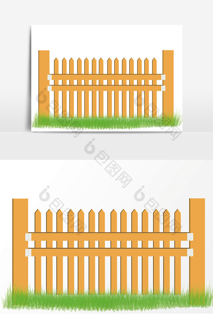 简洁棕色色绿草护栏元素