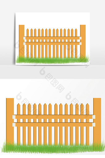 简洁棕色色绿草护栏元素图片