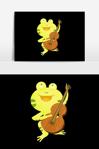 卡通手绘可爱青蛙弹吉他图片