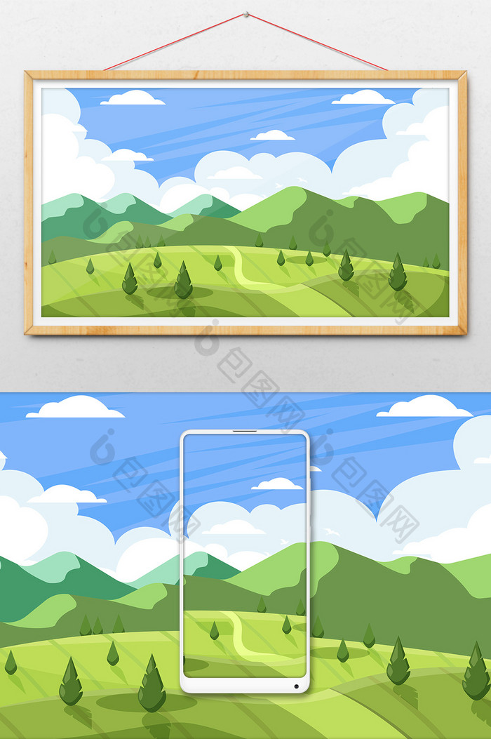 绿色清新草原手绘插画 图片下载 包图网 绿色清新草原手绘插画 图片下载 包图网