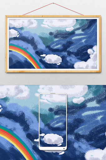 抽象彩虹天空插画背景图片