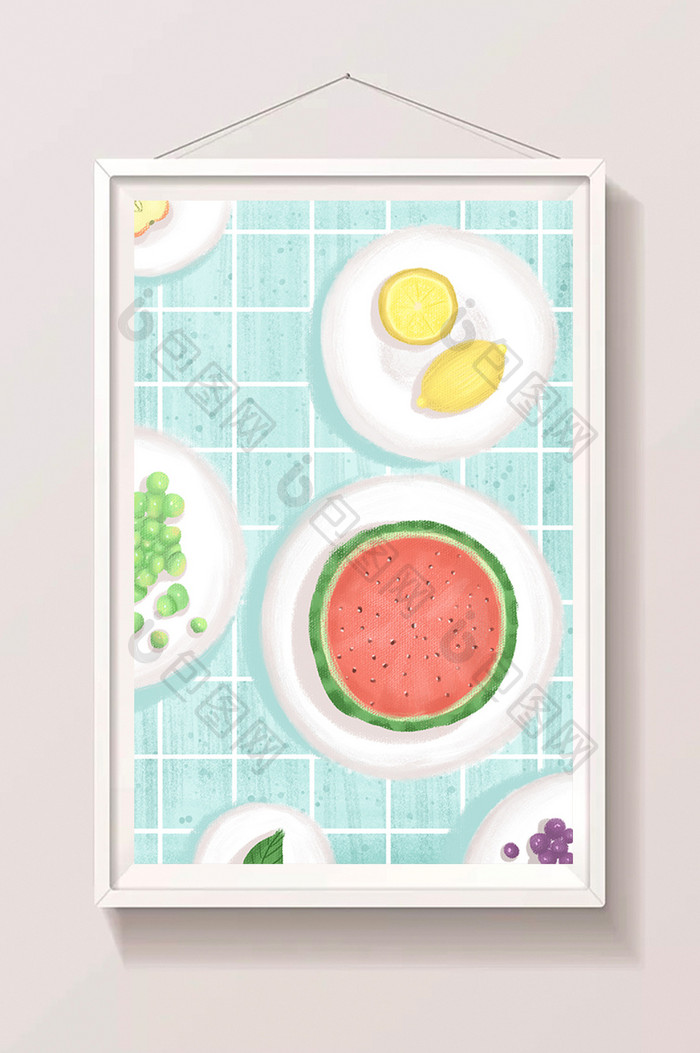 小清新餐桌水果摆盘插画